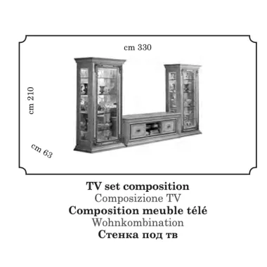 LEONARDO Włoska Szafka TV Zestaw z ozdobnikami 330 x 210 x 63cm / LeonZestTVOzd330