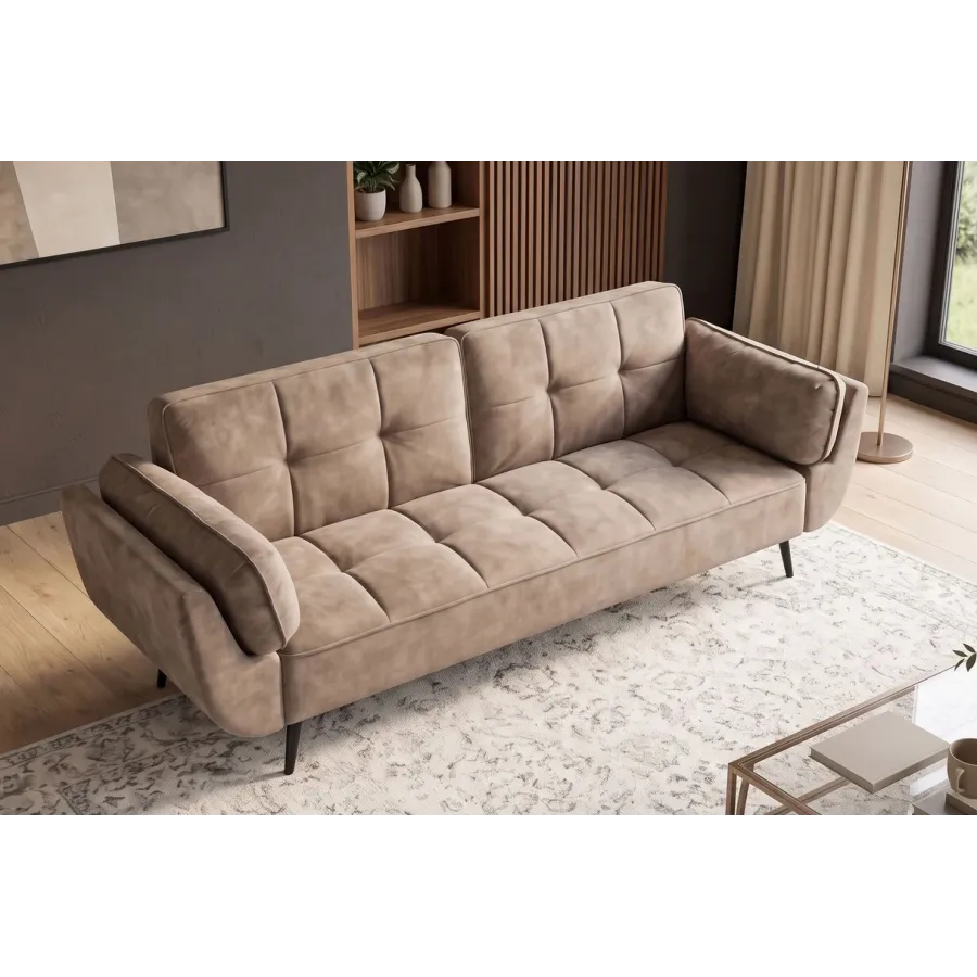Invicta Sofa rozkładana BOUTIQUE szampański aksamit 215 x 80 x 82cm / 48217