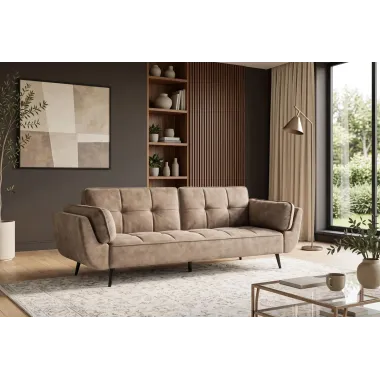 Invicta Sofa rozkładana BOUTIQUE szampański aksamit 215 x 80 x 82cm / 48217