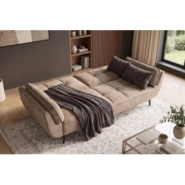 Invicta Sofa rozkładana BOUTIQUE szampański aksamit 215 x 80 x 82cm / 48217