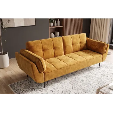 Invicta Sofa rozkładana BOUTIQUE musztardowo żółty aksamit 215 x 80 x 82cm / 48218