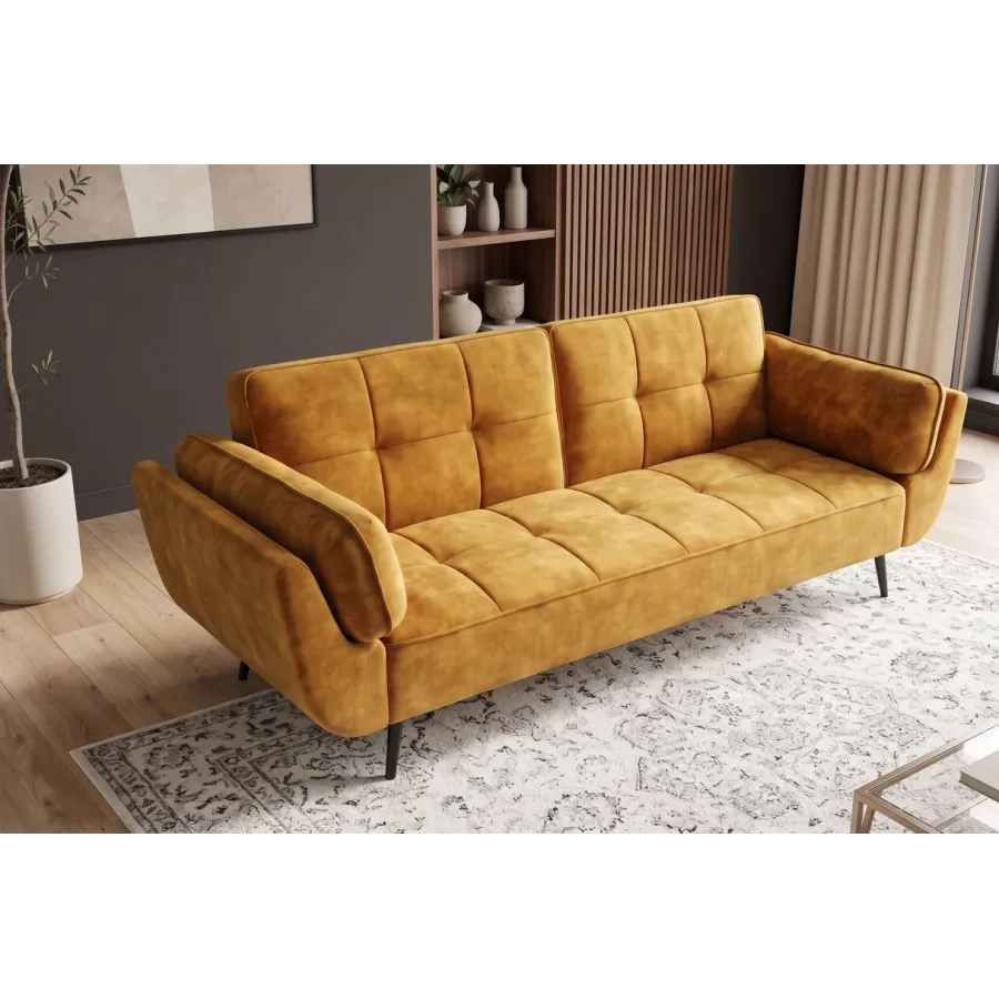 Invicta Sofa rozkładana BOUTIQUE musztardowo żółty aksamit 215 x 80 x 82cm / 48218