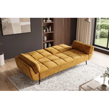 Invicta Sofa rozkładana BOUTIQUE musztardowo żółty aksamit 215 x 80 x 82cm / 48218