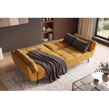 Invicta Sofa rozkładana BOUTIQUE musztardowo żółty aksamit 215 x 80 x 82cm / 48218