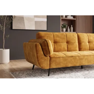 Invicta Sofa rozkładana BOUTIQUE musztardowo żółty aksamit 215 x 80 x 82cm / 48218