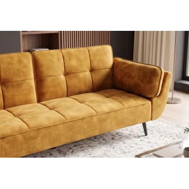 Invicta Sofa rozkładana BOUTIQUE musztardowo żółty aksamit 215 x 80 x 82cm / 48218
