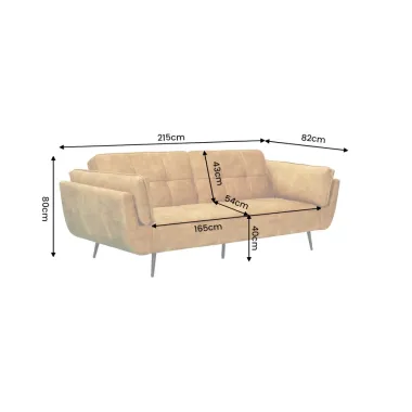 Invicta Sofa rozkładana BOUTIQUE musztardowo żółty aksamit 215 x 80 x 82cm / 48218