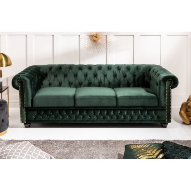 Sofa Modern barcok Chesterfield 3 osobowa szary aksamit / 40482