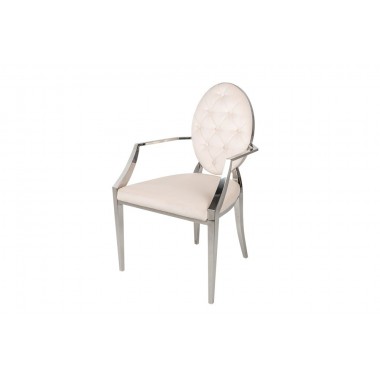 MODERN BAROCK Krzesło oparcie okrągłe beżowy aksamit pikowane z podłokietnikiem