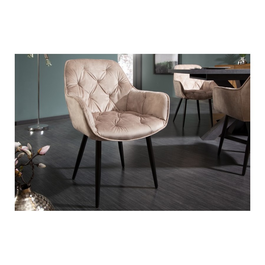 Designerskie krzesło MILANO szampański aksamit z pikowaniem Chesterfield / 41178