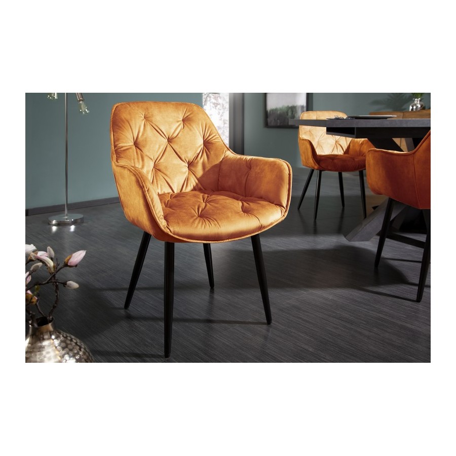 Designerskie krzesło MILANO szampański aksamit z pikowaniem Chesterfield / 41178