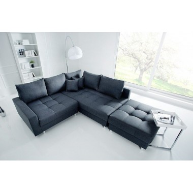 KENT 220 cm antracytowa sofa narożna z pufą i poduszkami / 38053
