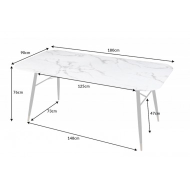 Stół do jadalni PARIS 180 cm szklany marmur biały / 40845