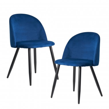 WOHNLING zestaw 2 krzeseł tapicerowanych do jadalni niebieski aksamit / SKYG