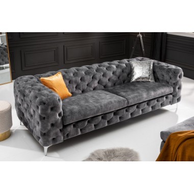 Invicta Chesterfield Sofa 3-osobowa MODERN BAROCK ciemnoszary aksamit 235cm / 45972