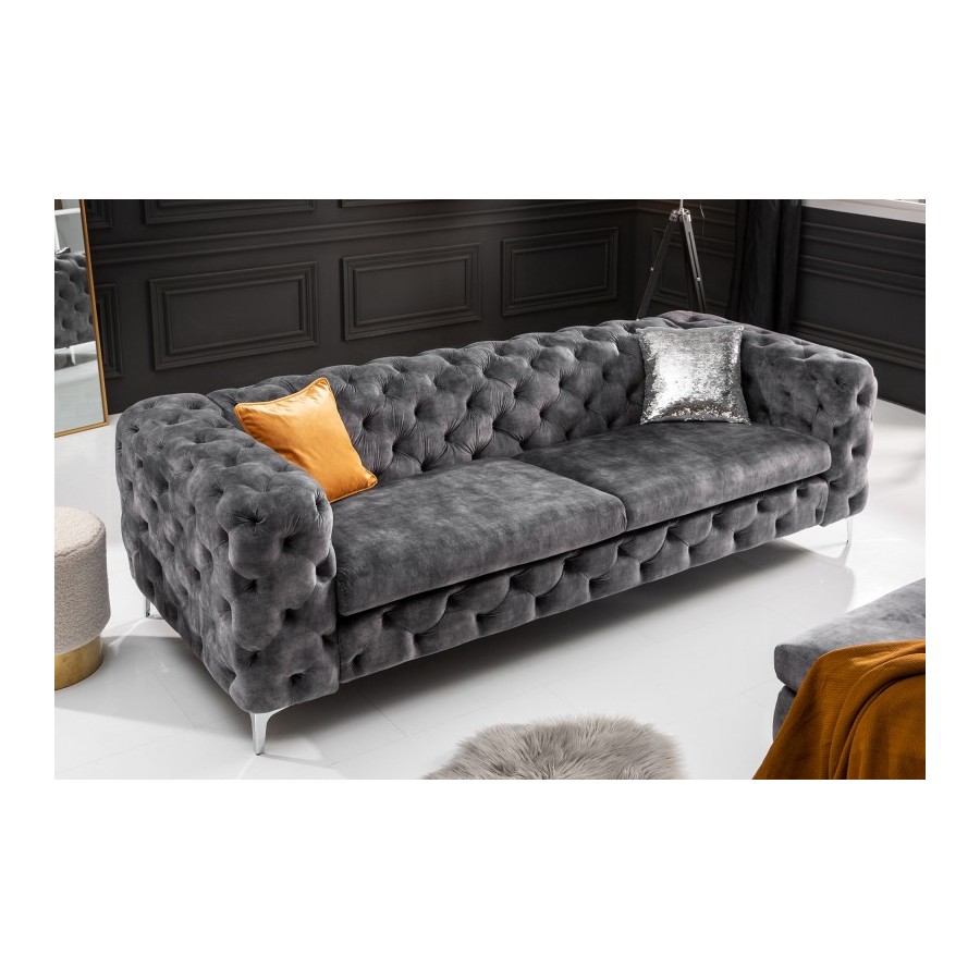 Invicta Chesterfield Sofa 3-osobowa MODERN BAROCK ciemnoszary aksamit 235cm / 45972