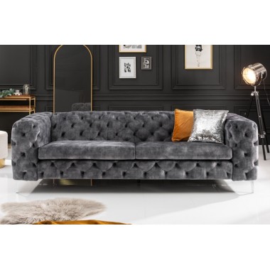 Invicta Chesterfield Sofa 3-osobowa MODERN BAROCK ciemnoszary aksamit 235cm / 45972