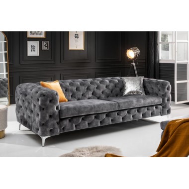 Invicta Chesterfield Sofa 3-osobowa MODERN BAROCK ciemnoszary aksamit 235cm / 45972