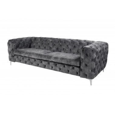 Invicta Chesterfield Sofa 3-osobowa MODERN BAROCK ciemnoszary aksamit 235cm / 45972
