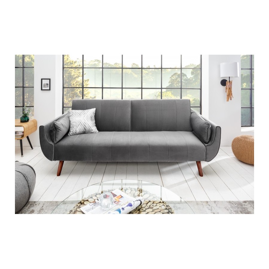 Invicta Sofa Divani rozkładana srebrnoszary aksamit 215cm / 40087