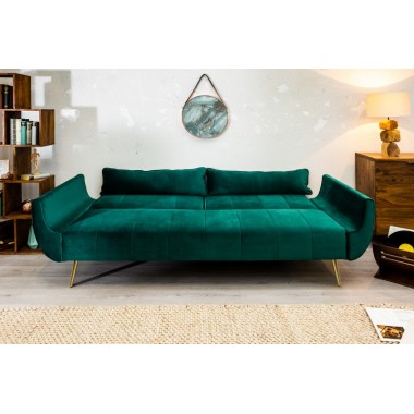 Invicta Sofa Divani rozkładana szmaragdowozielony aksamit 220cm / 40089