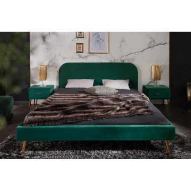 Łóżko tapicerowane FAMOUS 140cm szmaragdowo zielony aksamitny złoty / 39694