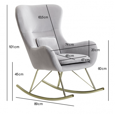 Wohnling Fotel bujany Scandinavia Modern jasnoszary aksamit 74cm / WL6.201