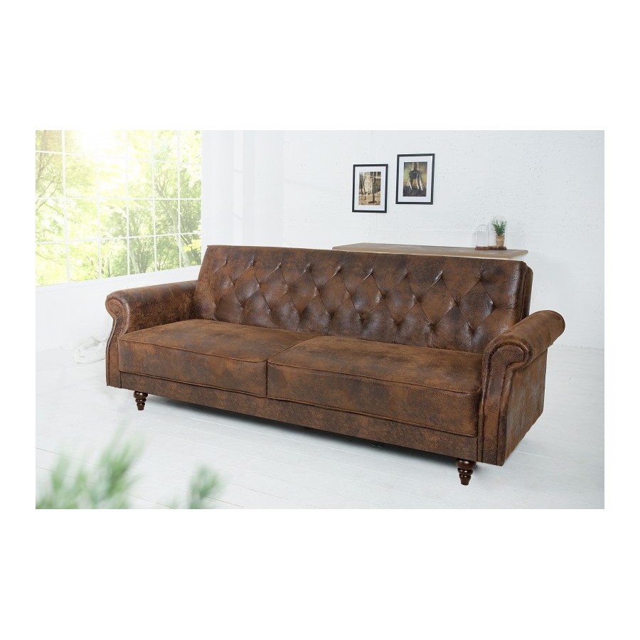 Invicta Sofa rozkładana MAISON BELLE AFFAIRE antyczny brąz mikrofibra 220cm / 40082