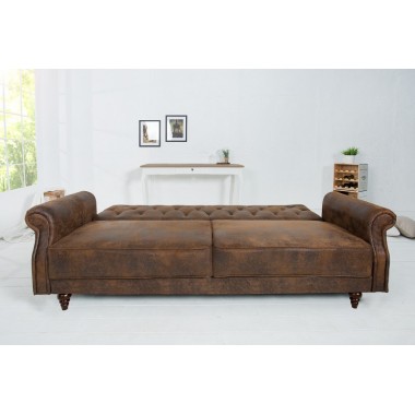 Invicta Sofa rozkładana MAISON BELLE AFFAIRE antyczny brąz mikrofibra 220cm / 40082