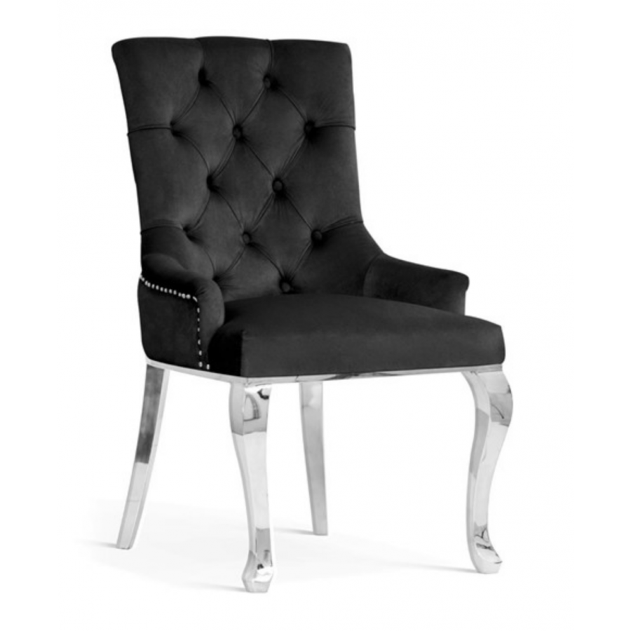 Krzesło AUGUSTINO czarny aksamit srebrne nogi / AE