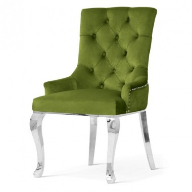 Krzesło AUGUSTINO zielony aksamit srebrne nogi / AE