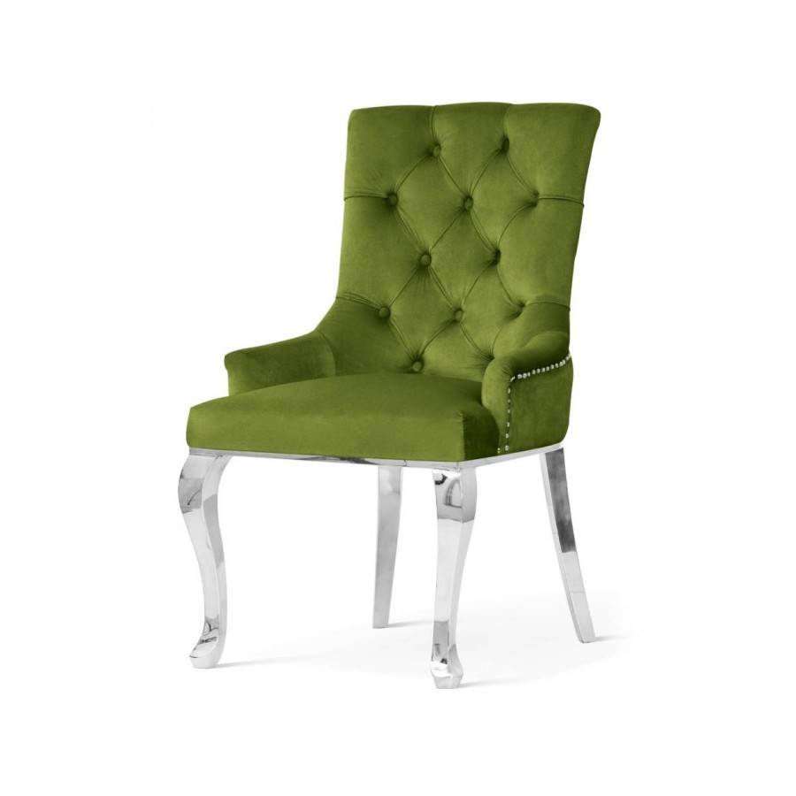 Krzesło AUGUSTINO zielony aksamit srebrne nogi / AE