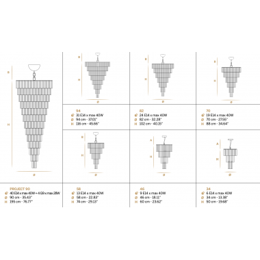 Włoski żyrandol CASCADE / Elipse 90