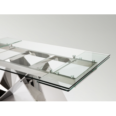 MIKA Stół do jadalni rozkładany szklany blat srebrne nogi 160 - 220 x 75 x 90cm / 713016