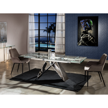 MIKA Stół do jadalni rozkładany szklany blat srebrne nogi 160 - 220 x 75 x 90cm / 713016