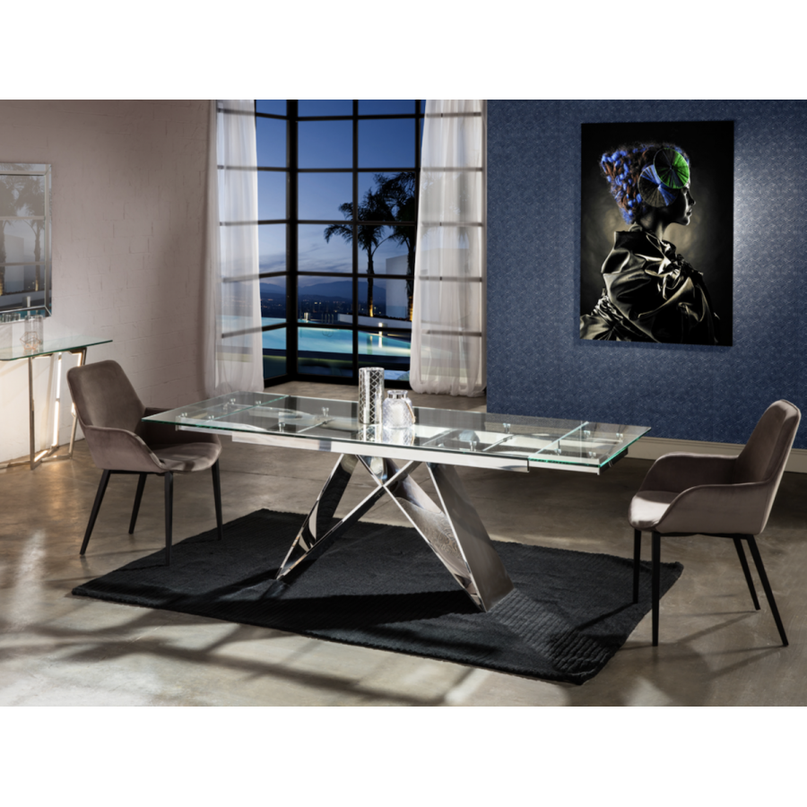 MIKA Stół do jadalni rozkładany szklany blat srebrne nogi 160 - 220 x 75 x 90cm / 713016