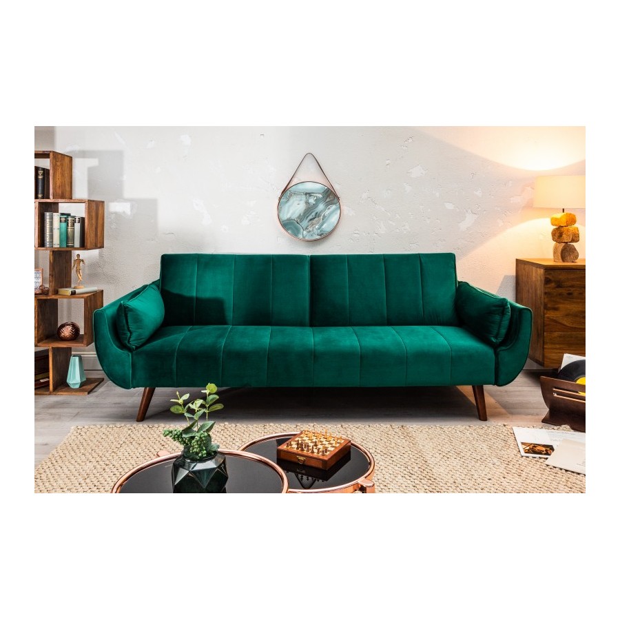 Invicta Sofa Divani rozkładana szmaragdowozielony aksamit 220cm / 40089