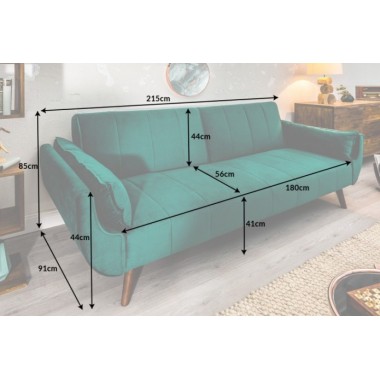 Invicta Sofa Divani II rozkładana szmaragdowozielony aksamit 215cm / 40089