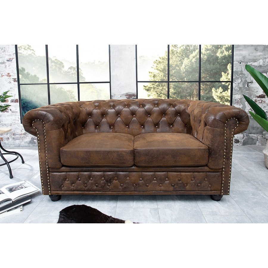 Sofa CHESTERFIELD 2 osobowa brązowy antyczny wygląd / 17109