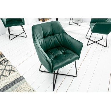 Invicta Krzesło Loft aksamit zielony z podłokietnikami 60cm / 41661