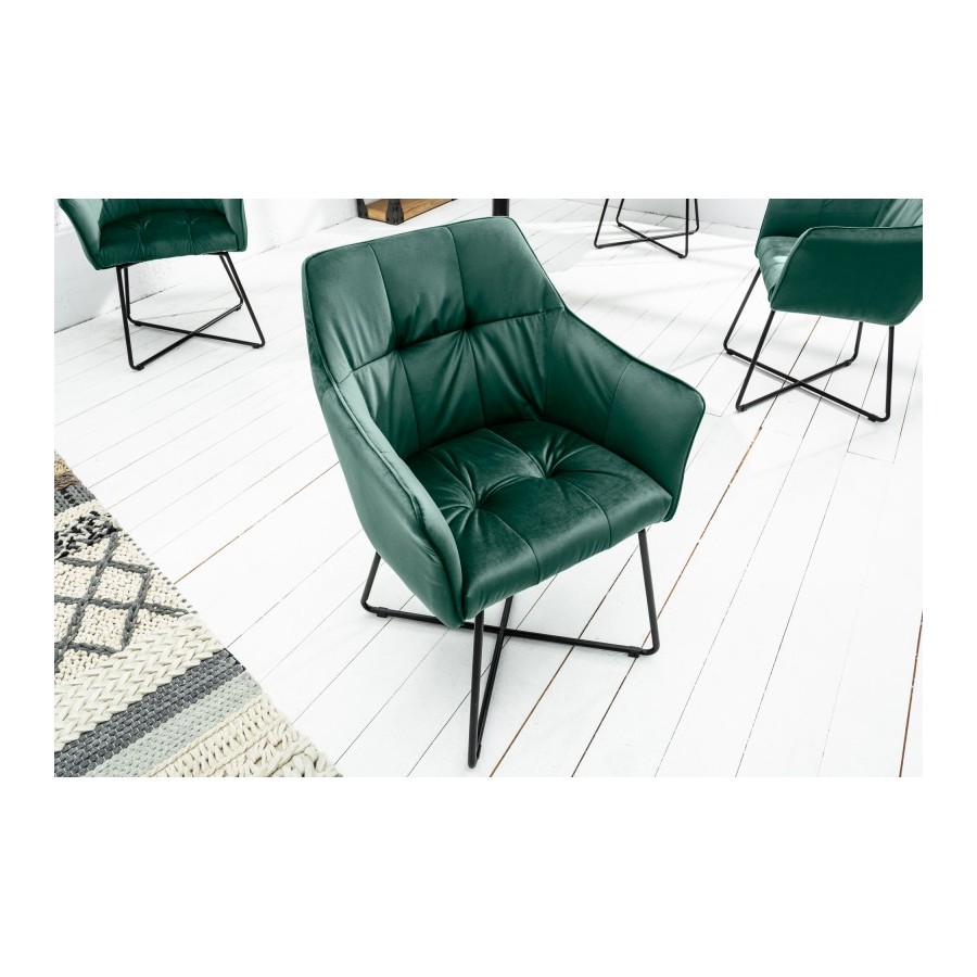 Invicta Krzesło Loft aksamit zielony z podłokietnikami 60cm / 41661