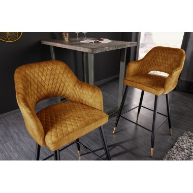 Invicta PARIS Krzesło barowe tkanina strukturalna aksamit musztardowy 51cm / 41516
