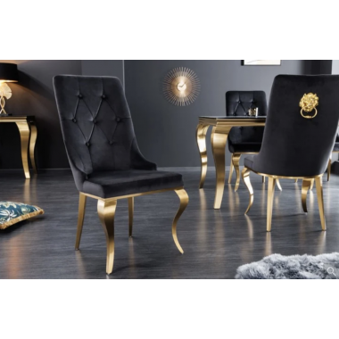 Invicta Krzesło tapicerowane MODERN BAROCK czarny aksamit złote nogi 42cm / 42317