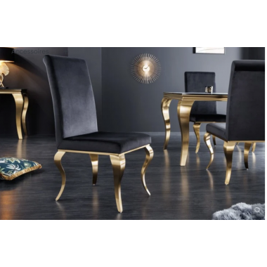 Invicta Krzesło tapicerowane MODERN BAROCK czarny aksamit złote nogi 44cm / 42316