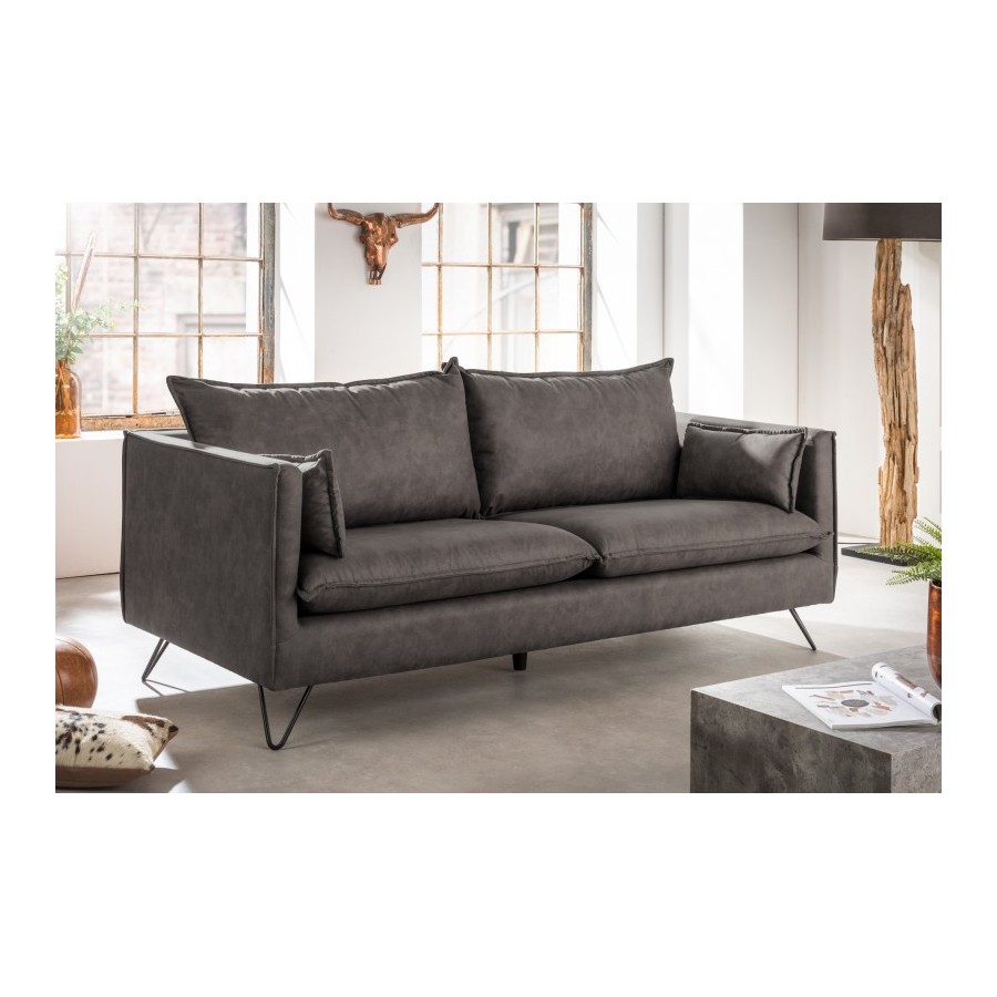 Invicta Sofa ROCCO 3 osobowa szara retro 194cm / 41449