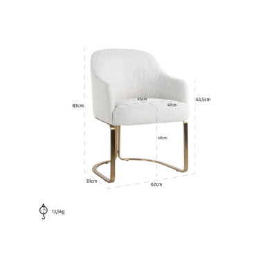 Krzesło tapicerowane HADLEY biały buclé 62cm / S4492 FR WHITE BOUCLÉ