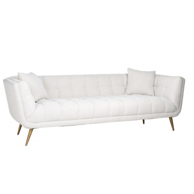 Sofa tapicerowana HUXLEY biały bouclé szczotkowane złoto 230cm / S5126 WHITE BOUCLÉ