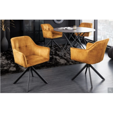 Invicta Krzesło tapicerowane LOFT obrotowe 180° aksamit musztardowo żółte 60cm / 42392