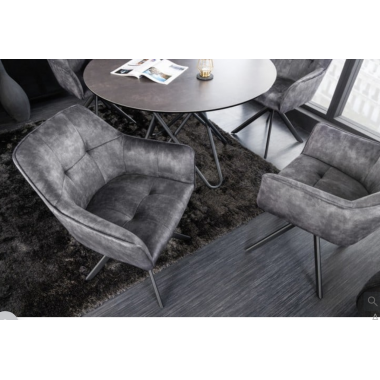 Invicta Krzesło tapicerowane LOFT obrotowe 180° aksamit ciemnoszary 60cm / 42390