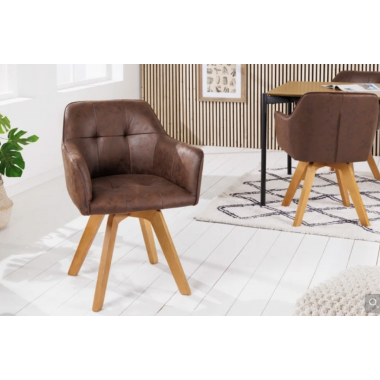 Invicta Krzesło tapicerowane LOFT obrotowe 180° antyczny brąz 60cm / 42389